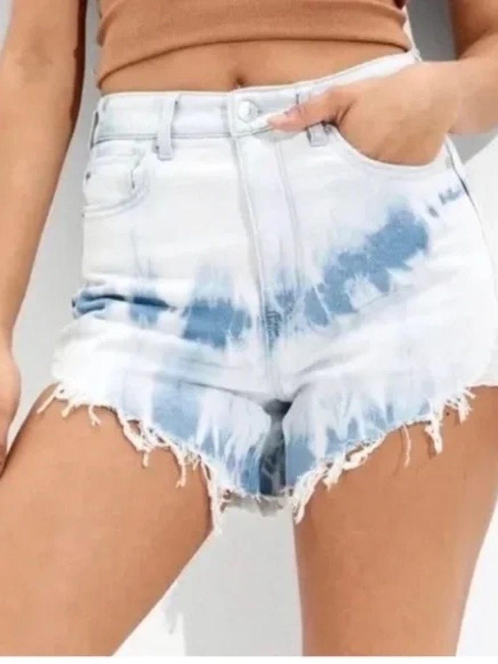 AE Highest Waist Denim Mom Shorts - Blue/White